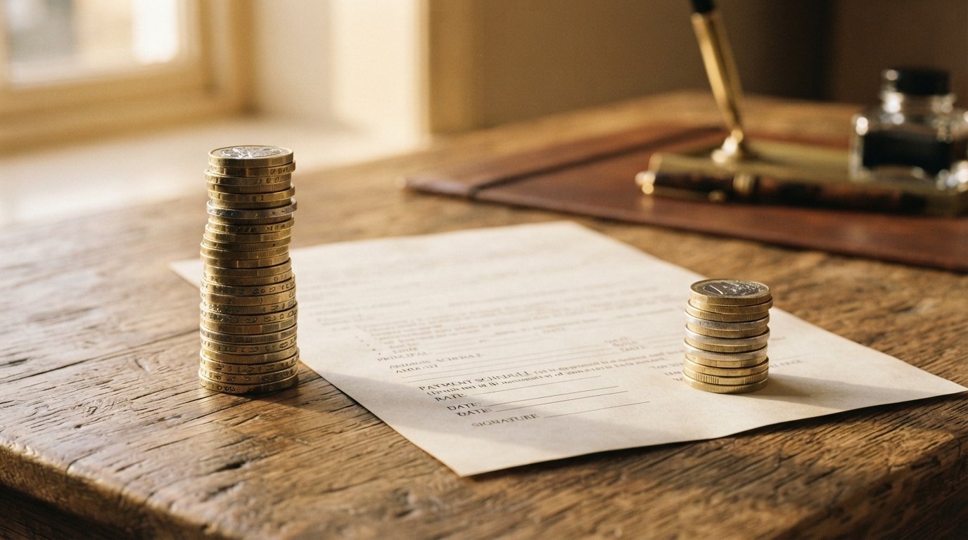 Additional stack of coins next to a loan statement