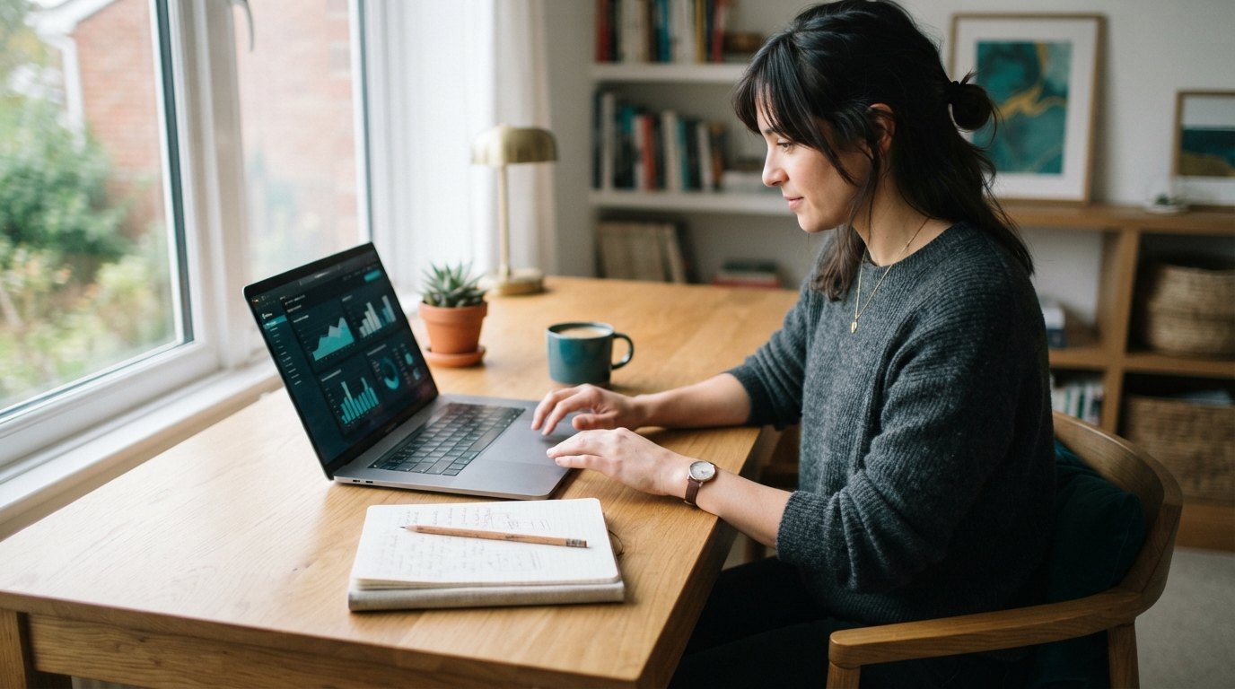Borrower planning finances on a laptop with a notebook