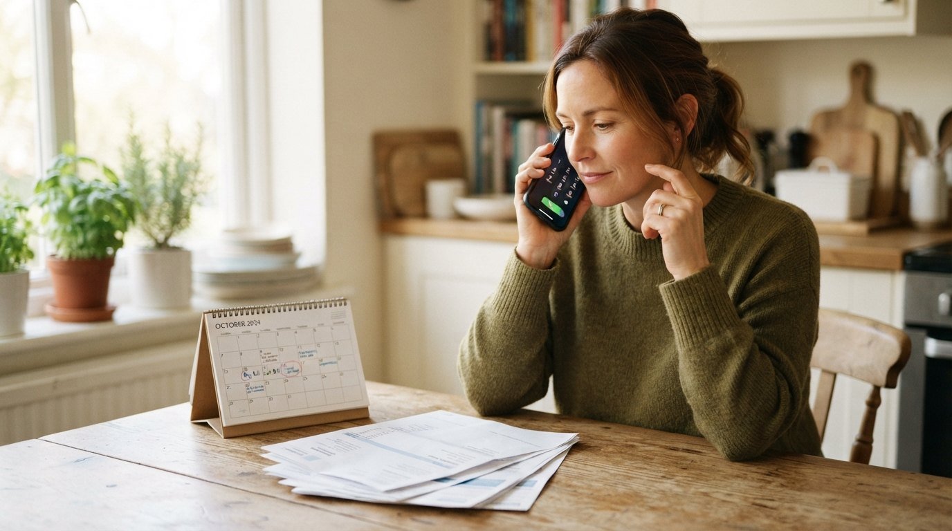 Borrower making a phone call beside payment papers