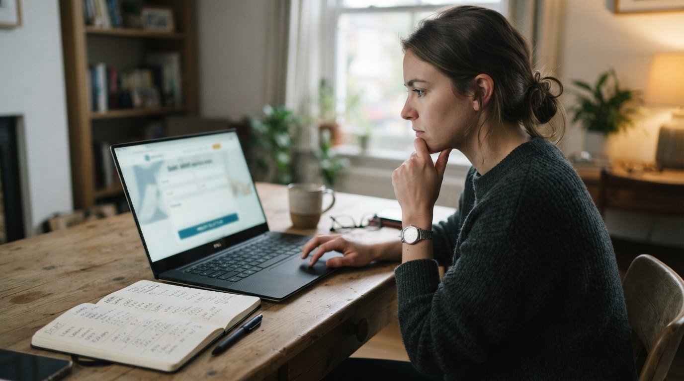 Borrower reviewing an online credit application on a laptop